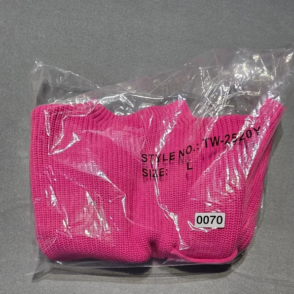 Zenana New In Poly Bag Vibrant Pink Mock Neck Ribbed Knit Dress L:Bust 39-40 in - Picture 6 of 7